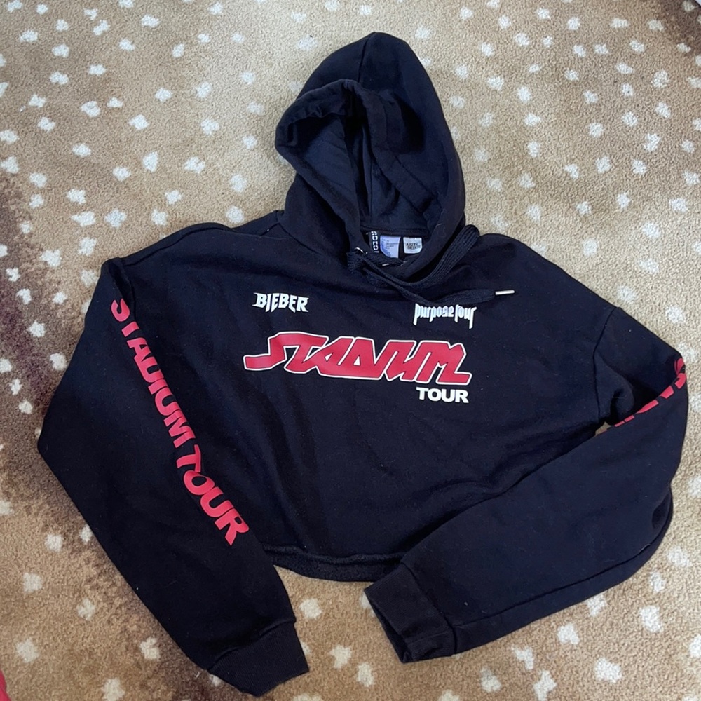 justin bieber stadium tour purpose black cropped hoodie
